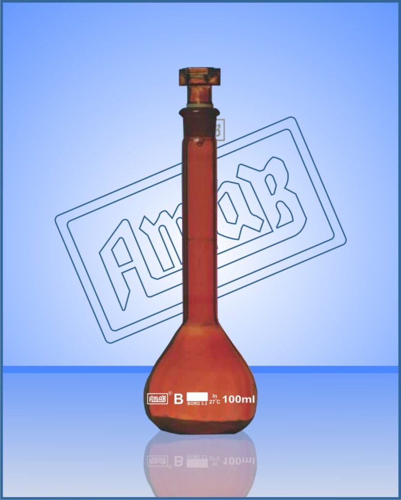 Measuring Flask, Class B with Glass Stopper, Amber Coated