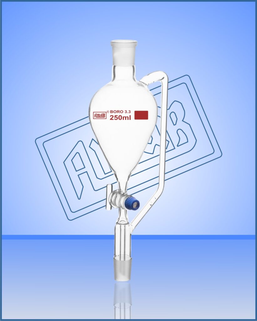 Pressure Equalizing Funnel, Pear shape with Glass Stopcock & Stopper, Stem with cone