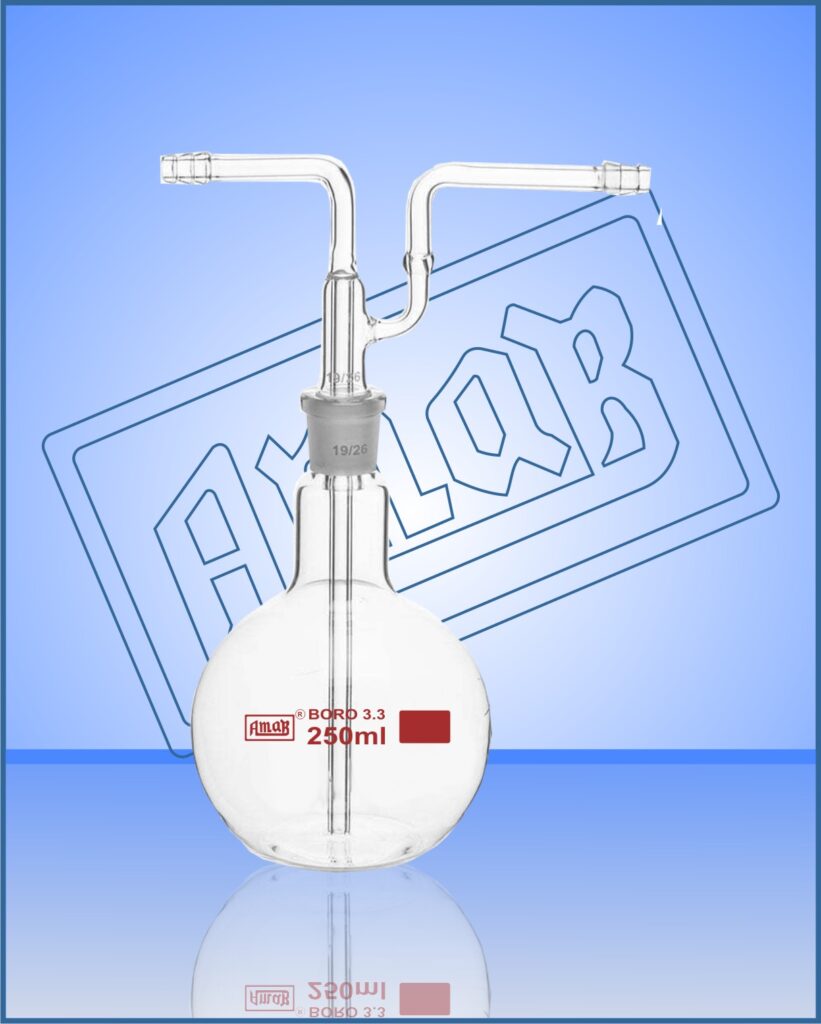 Gas Washing Bottle, with Glass Fitting, Flask Type