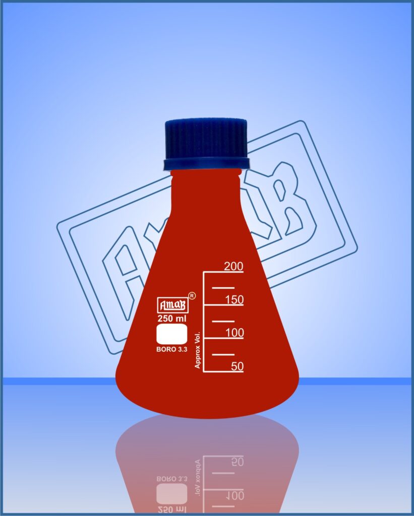 Conical Flask, with Screw Cap, Amber Color